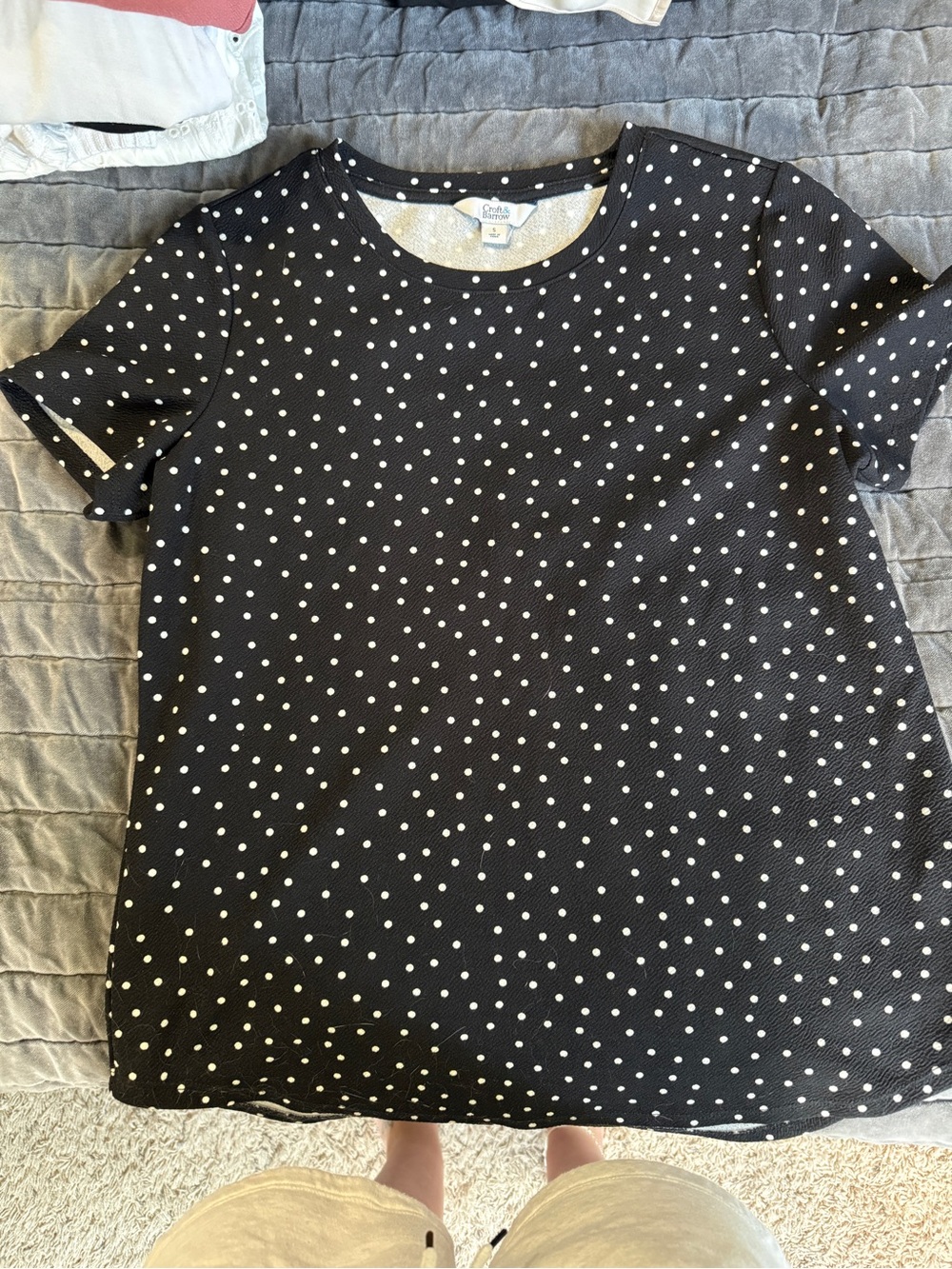 Black Polka Dot Short Sleeve Top